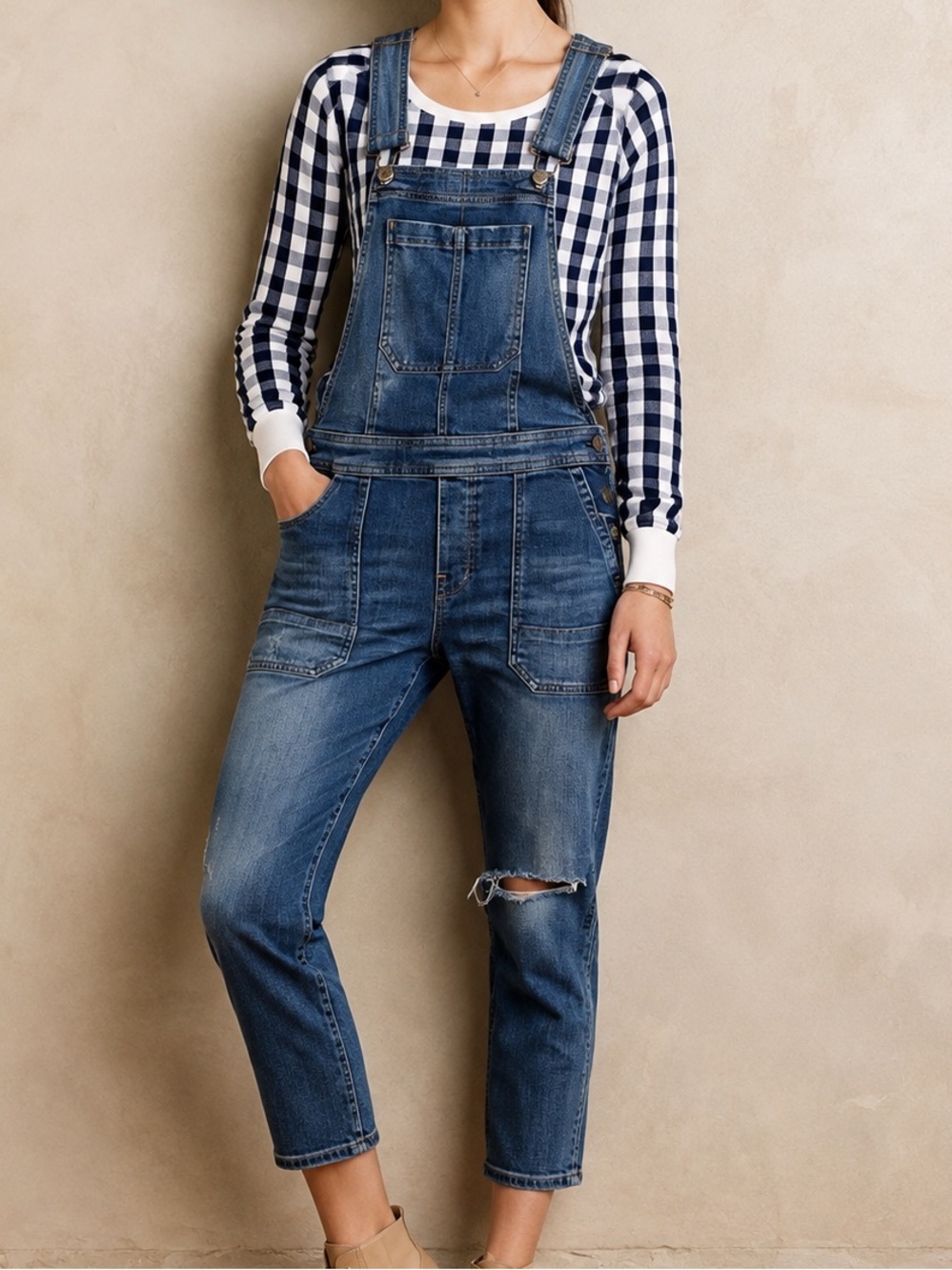 Citizens of Humanity Audrey Denim Overalls Size M Distressed Cropped Cargo